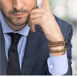 K&Q 9 Pcs Mens Womens Wood Necklace Chain Bracelets, Handmade Multilayer 8MM 108 Buddhist Prayer Strand Wood Beaded Bracelet Necklace Buddhist Beads Elastic K&Q