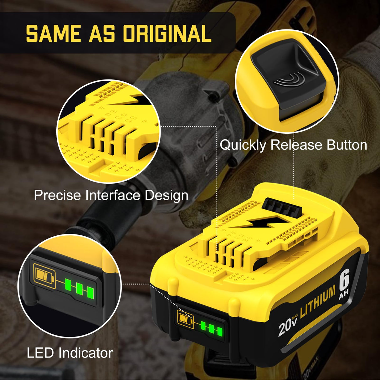 4Packs 6.0Ah Replacement for Dewalt 20v Max Battery Compatible with Dewalt 20 Volt Battery Lithium Compatible with Dewalt Battery 20v DCB201 DCB203 DCB207 DCB205 DCB204 DCB206 Cordless Tools (Yellow) Eagglew