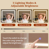 UPOSOJA Vanity Desk with Mirror and Lights,Power Outlet,3 Drawers,Pull-Out LED Mirror with 3 Light Modes,Brightness Adjustable,Rolling Makeup cart,Crystal Handles, hairdryer Rack,White UPOSOJA