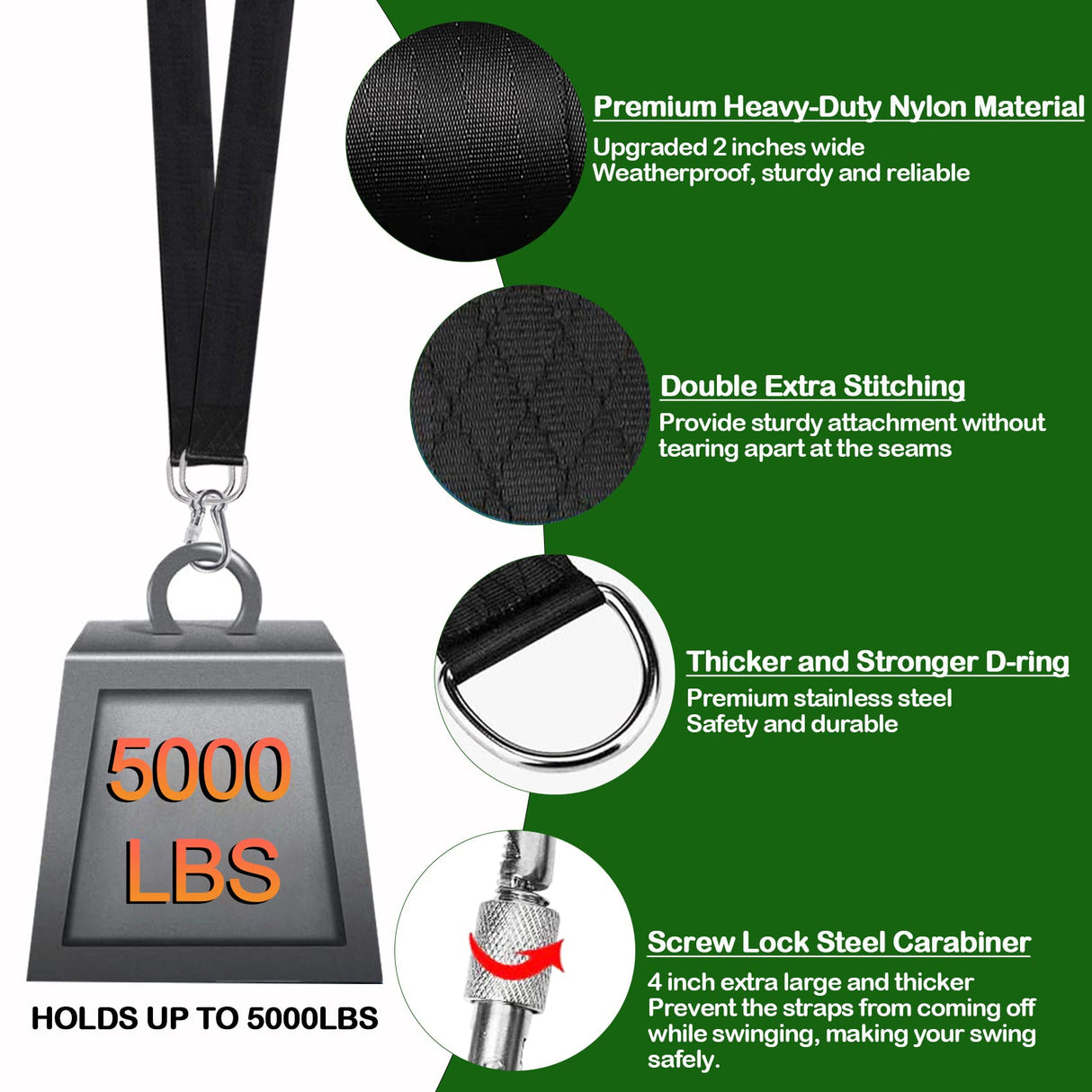 Werfeito Extra Long Tree Swing Straps, 3FT/8FT/10FT/20FT/30FT Tree Swing Hanging Straps Kit Holds 5000 lbs with Tree Protector, Heavy Duty Carabiner and Swivel Perfect for Swings & Hammocks (20 FT) Werfeito