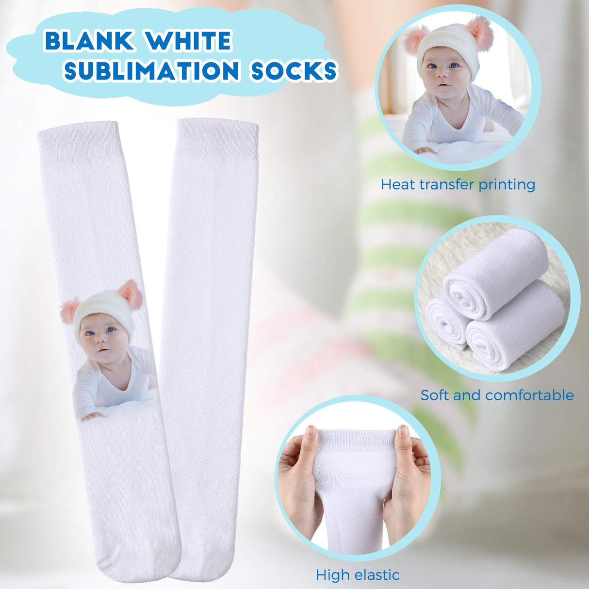 Geyoga 12 Pairs Blank White Sublimation Socks, Tube Socks for Men Women, Sublimation Print Ready Socks for Adult DIY Socks Geyoga