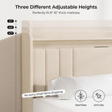 koorlian Queen Size Upholstered Bed Frame with 4 Storage Drawers and 51'' Tall Headboard Wingback Platform Bed Frames with RGB LED & USB Charging, 3 Adjustable Height, Noise-Free/Metal Support, Beige koorlian