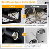 eyassi Wooden Flush Mount Ceiling Light, 4-Light Rustic Farmhouse Light Fixtures, Industrial Square Ceiling Light Fixture with E26 Socket for Kitchen Entryway Living Room Dining Room Bedroom eyassi