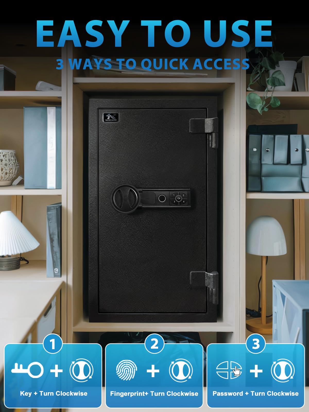 TIGERKING Biometric Fingerprint Fireproof Safe for Home Office, 3.47 Cu Ft Solid Steel Security Safe with Removable Shelf, Stores 29 Fingerprints, 30 Min Fire Protection, Anti-Theft Digital Safe TIGERKING