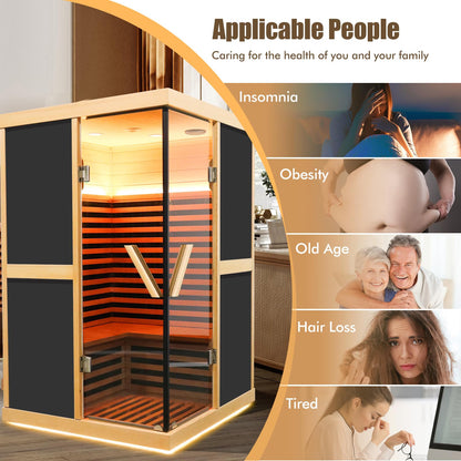 HOSAUNA Home Far Infrared 1980w Sauna, 2 Person Size Canadian Hemlock Wood Indoor Sauna Spa Center, remotely Controlled by APP