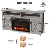 Furmax Farmhouse Fireplace TV Stand for TVs Up to 65 Inch Highboy Entertainment Center with Open Storage and Side Cabinets Rustic Media Console Table with Barn Doors for Living Room (Grey Wash) Furmax