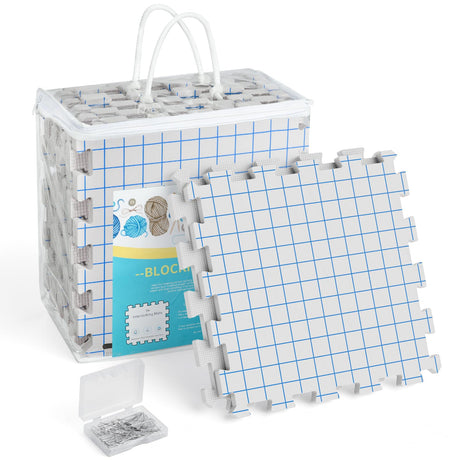 Yiitoll Blocking Mats for Knitting, Extra Thick Knitting Blocking Mat with Grid Lines, 9 Packs Crochet Blocking Board for Needlepoint or Crochet Includes 100 T-pins and Storage Bag Yiitoll