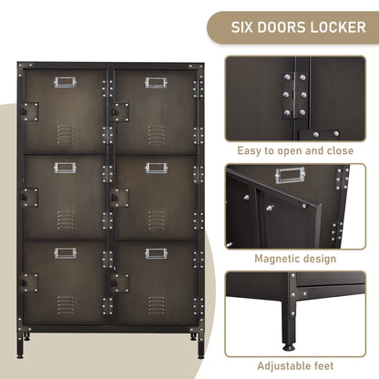 Metal Storage Cabinet, Storage Locker Employees Locker with 6 Doors, 47" Height Steel Cabinet with Lockable Doors, Storage Cabinet with Adjustable Feet for Home Office Gym.