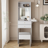 ARTETHYS Small Vanity Desk Set with 3 Adjustable Lighted Mirror and Storage Chair, Makeup Vanity Table for Small Space, White Dressing Table with Fold-up Panel for Bedroom ARTETHYS