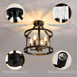 UOFUS Metal Semi Flush Mount Ceiling Light Fixture 4 Candle Holder Matte Chandelier Farmhouse Ceiling Lamp for Dining Room Bedroom Kitchen Hallway Entryway（Black） UOFUS
