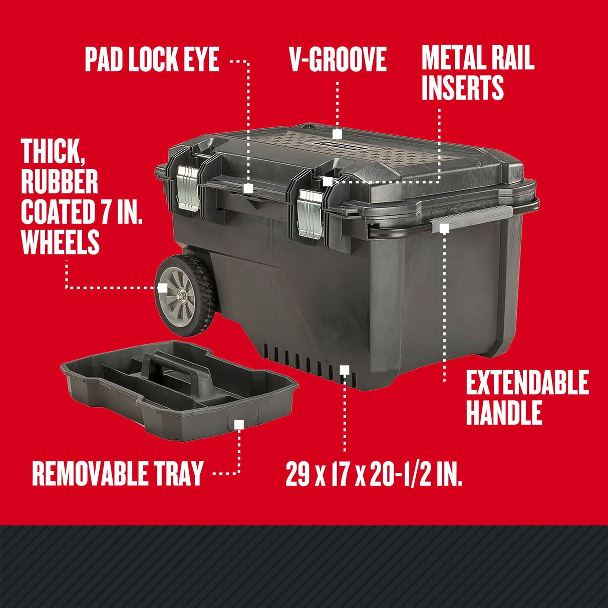 CRAFTSMAN 29-in. Rolling Tool Box with Wheels, Black, Plastic, Lockable (CMST24800) CRAFTSMAN