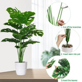 SAJANDAS Set of 2 Artificial Monstera Deliciosa Plants in Pots, Fake Tropical Palm Tree with Greenery Leaves Stems, 28 Inch Artificial Cheese Plant for Home Bathroom, Office, Windowsill Decor SAJANDAS