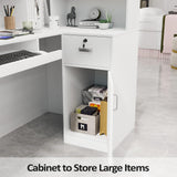 OmySalon Modern Reception Desk, L-Shaped Front Desk with Moveable Shelves and Lockable Drawers, Retail Checkout Counter Table, for Lobby Beauty Salon Office, White (55.9" W x 18.9" D x 48" H) OmySalon