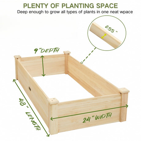 ZSYWODFO 4x2ft Outdoor Wooden Raised Garden Bed Planter for Vegetables, Garden, Lawn, Patio,48"(L) x 24"(W) x 9"(H) Raised Garden Bed;Planter Box-Natural Wood ZSYWODFO