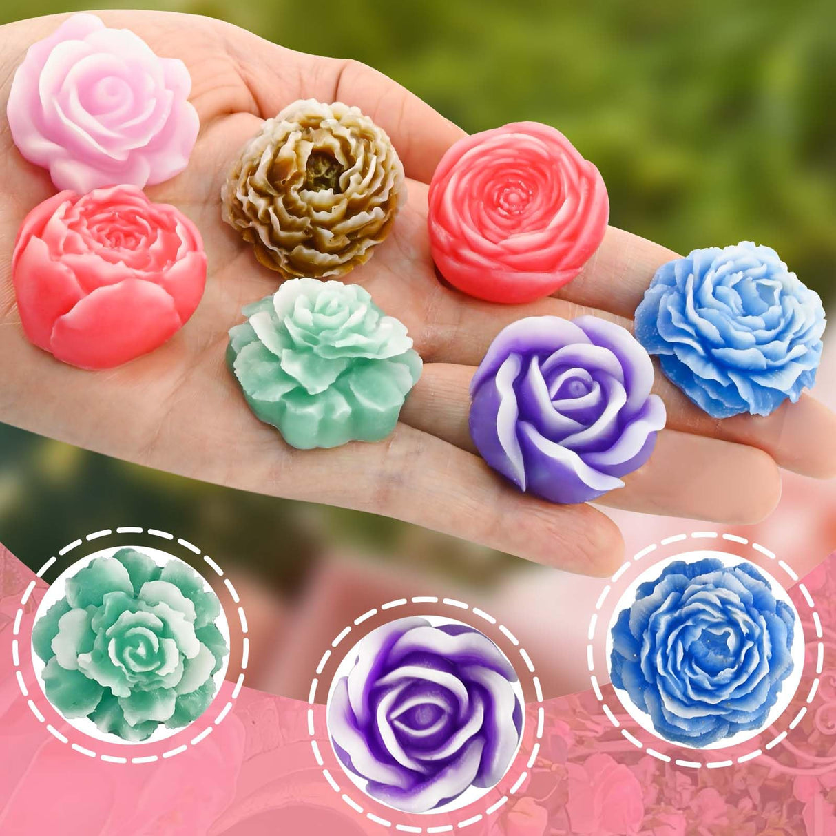 7 Cavity Flower Silicone Molds, Flower Candle Molds for Candle Making, Rose Peony Fondant Molds for Jelly Chocolate Mousse Cake Decorating Scented Candles Soaps Making, Wax, Resin Casting Crafts ZQYSING