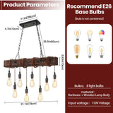SEEBLEN 8-Lights Farmhouse Kitchen Island Pendant Light, Rustic Wood Chandeliers for Dining Room,Height Adjustable Island Light,Dining Room Bar Restaurant Cafe Pool Table. SEEBLEN