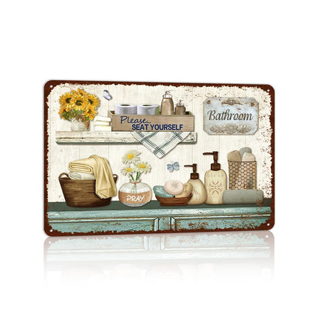 Vintage Farmhouse Bathroom Metal Tin Signs Rustic Flower Country Wall Art Decor 8X12 Inches TREEPERI