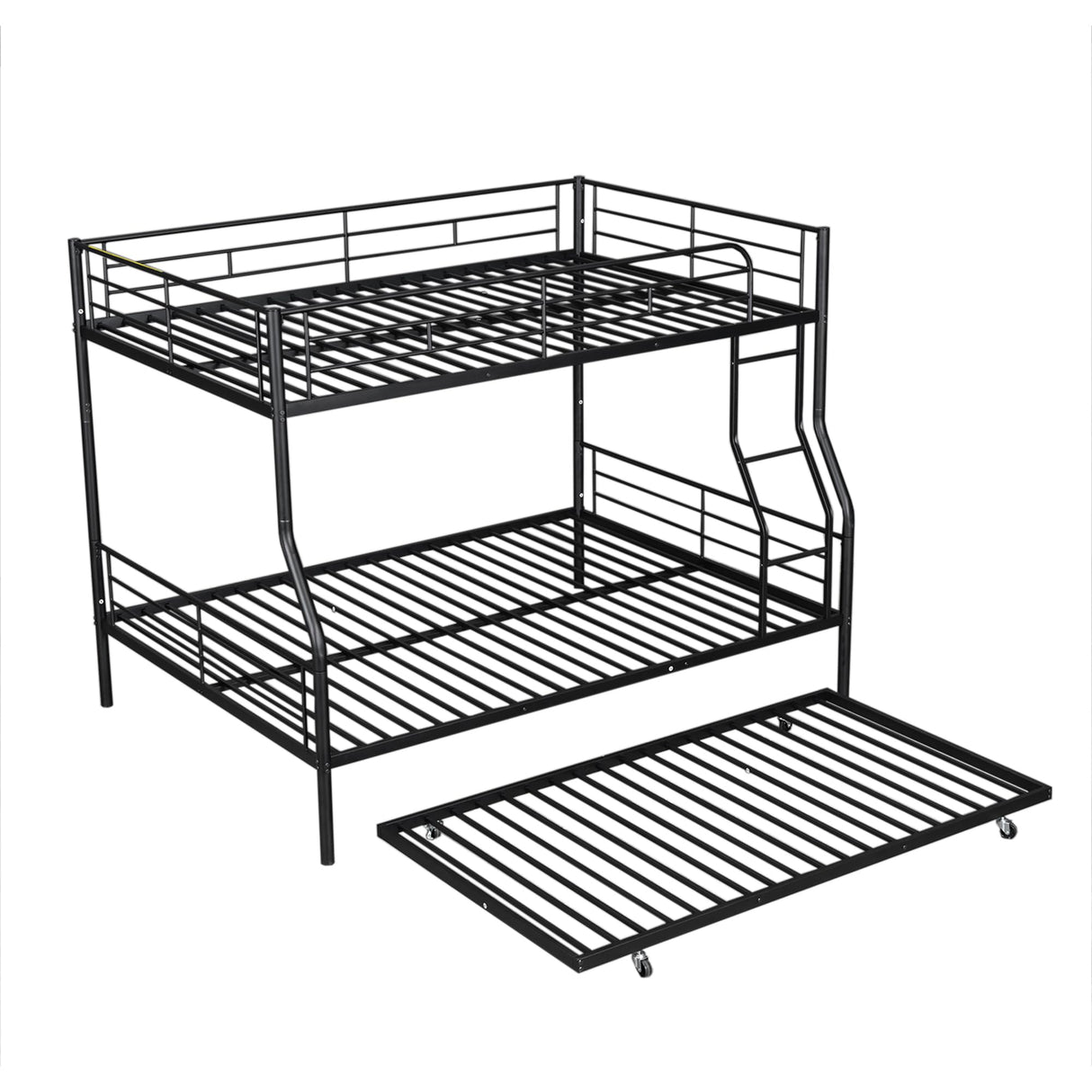 Harper & Bright Designs Full XL Over Queen Metal Bunk Bed with Trundle, Ladder & High Guardrail, Able to Split, Noise Free, Heavy-Duty Steel Loft Bed Frame with Safety Rail for Bedroom, Dorm (Black) Harper & Bright Designs