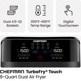 Chefman TurboFry Touch Dual Air Fryer, Maximize The Healthiest Meals With Double Basket Capacity, One-Touch Digital Controls And Shake Reminder For The Perfect Crispy And Low-Calorie Finish Chefman