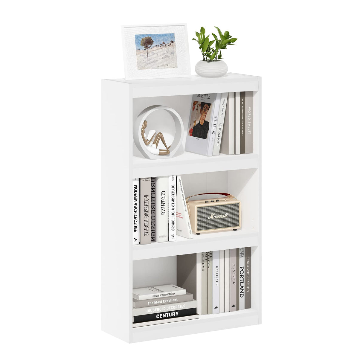 Furinno Jaya Enhanced Home Bookcase 3-Tier Adjustable Bookshelf, White Furinno