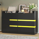 Frmobepts 6 Drawer Dresser with Charging Station and LED Light, Modern Wide Chest of Drawers for Bedroom or Living Room, 47.2" D x 15.7" W x 33.5" H, Black Frmobepts