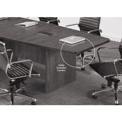 Thaweesuk Shop New Gray Finish 12 FT Modern Boat Shaped Conference Table Wood Hide Wires Inside Elliptical Metal Legs Desk Grommets Racetrack Room Boardroom Meeting Office 142''L x 47-32''W x - WoodArtSupply