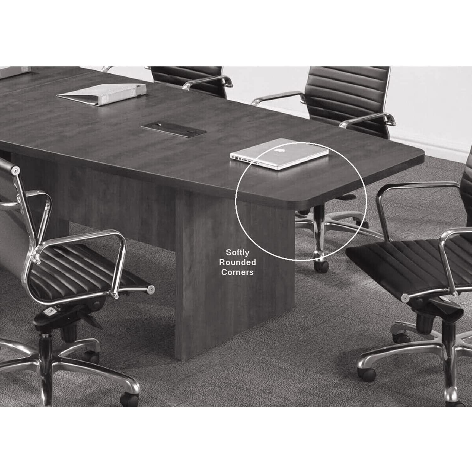 Thaweesuk Shop New Espresso 12 FT Executive Boat Shaped Conference Table Wood Hide Wires Inside Elliptical Metal Legs Desk Grommets Racetrack 2 Power Data Modules White Meeting Room Boardroom - WoodArtSupply