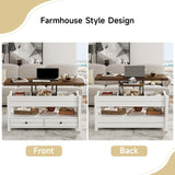 ONBRILL Farmhouse Lift Top Coffee Table with 2 Storage Drawers, Rustic Center Table with Large Hidden Storage Compartment,Storage Coffee Table Converts to Dining Table for Living Room, Brown and White ONBRILL
