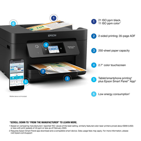 Epson WorkForce Pro WF-3820 Wireless All-in-One Printer with Auto 2-sided Printing, 35-page ADF, 250-sheet Paper Tray and 2.7" Color Touchscreen, Works with Alexa Epson