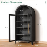 infurnic Arched Display Cabinet, 63'' Tall 5-Tier Arched Bookcase with Glass Doors & Adjustable Shelves for Living Room, Dining Room & Kitchen, Black infurnic