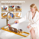 Yirilan Bamboo Bathtub Tray Caddy, Expandable Wooden Bathroom Tray, Luxury Bamboo Bathtub Tray, Bath Tub Table Caddy, Bamboo Yirilan