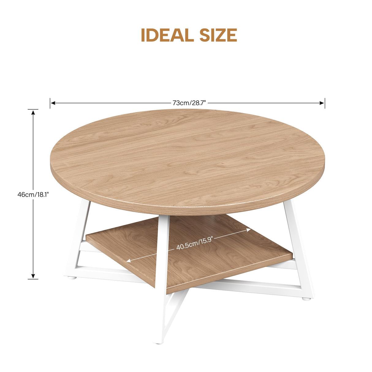 Coffee Table for Living Room, Round Coffee Table, Small Circle Coffee Table with Storage, Modern Wood Round Center Table for Home Office, Small Space, Easy Assembly, Light Coffee Homeiju