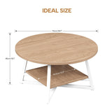 Coffee Table for Living Room, Round Coffee Table, Small Circle Coffee Table with Storage, Modern Wood Round Center Table for Home Office, Small Space, Easy Assembly, Light Coffee Homeiju