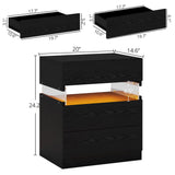 IRONCK Night Stand, LED Nightstand with 3 Drawers, Modern Bedside Table with Storage, End Table for Bedroom, Black IRONCK