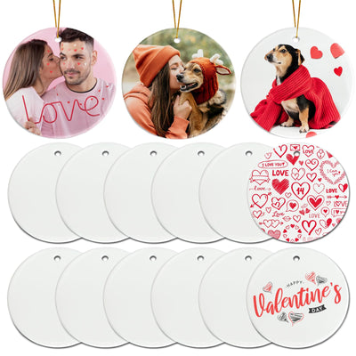 Sublimation Ceramic Ornaments Sublimation Ornament Blanks Bulk Ceramic Double Side Ornament for Heat Press Printing White Round Porcelain Ornament Personalized Xmas Tree Ornaments for Crafts (12)