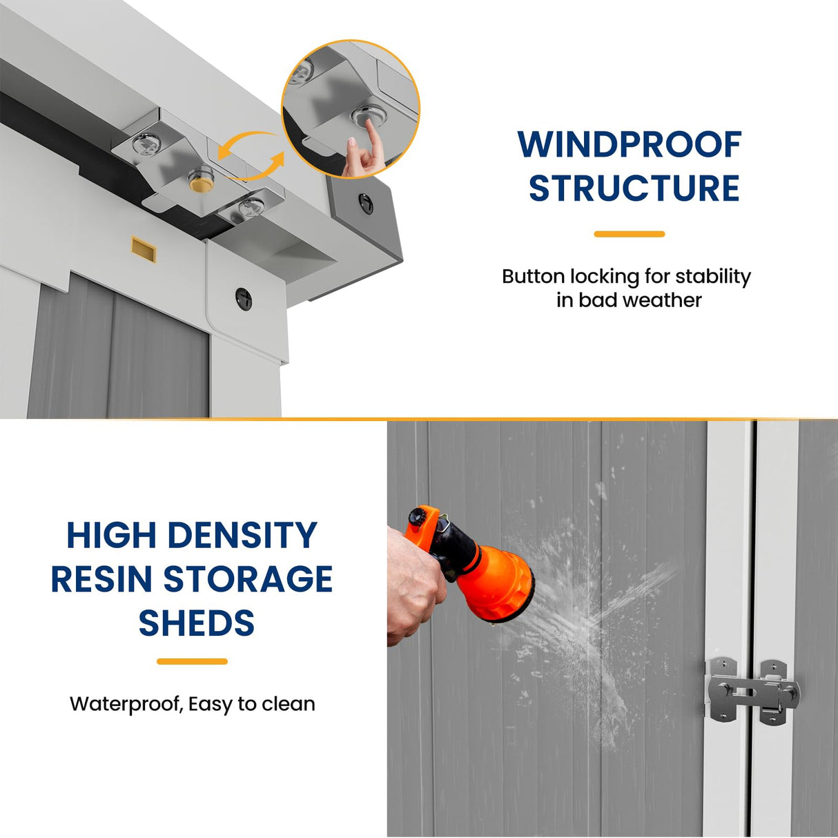 Amopatio 41 Cu Ft Outdoor Storage Shed, Horizontal Resin Trash Can Storage, Weather Resistance, Storage Box with Floor Included for Garden Tools, Lawn Mowers, Garbage Cans, Patio Use, Sandstone Amopatio