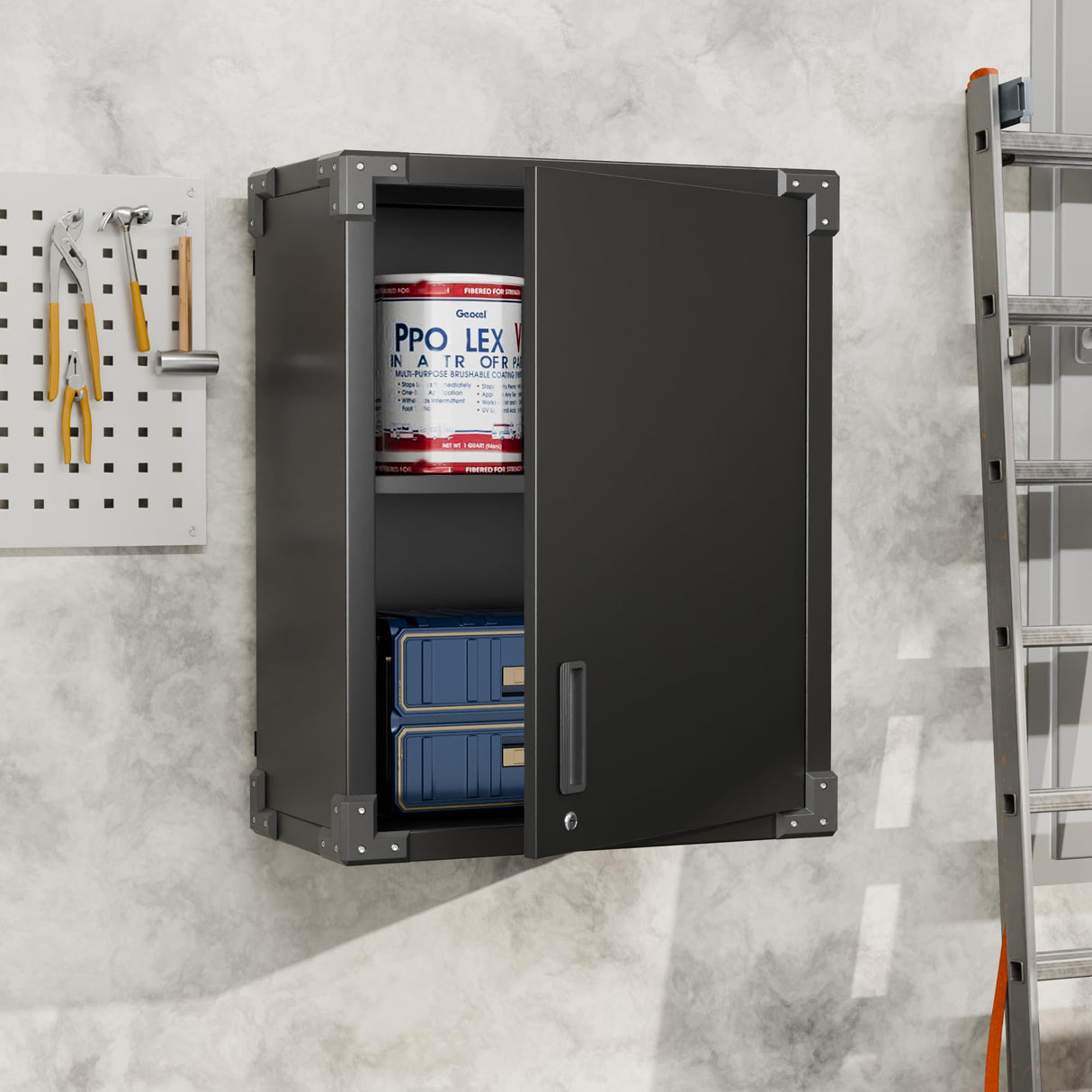 Aobabo Metal Wall Cabinet with Door, Lock and Adjustable Shelf, Metal Hanging Cabinet, Steel Garage Storage Cabinet for Home, Office and Kitchen, Black Aobabo