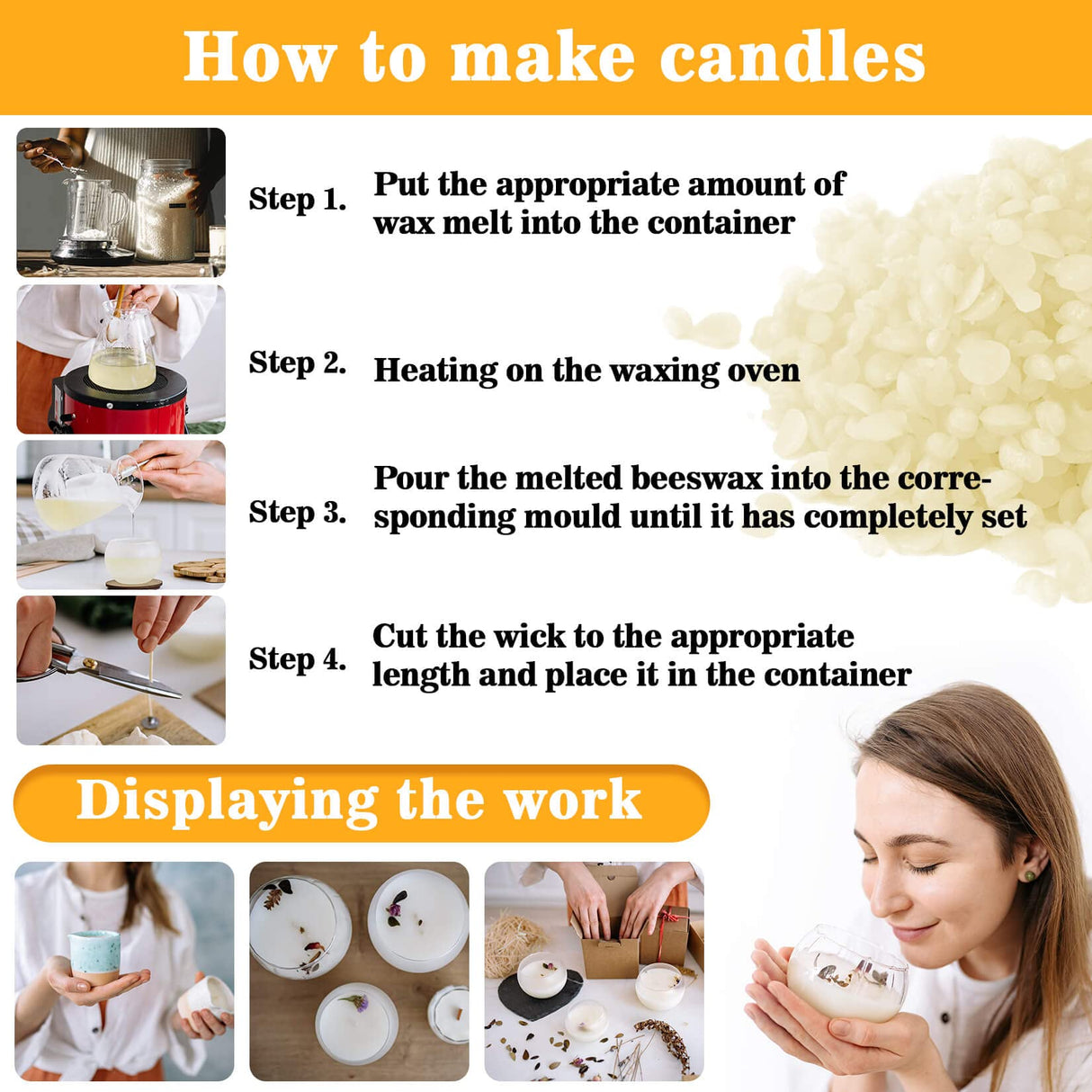 CARGEN White Beeswax Pellets - 428g Beeswax Pastilles Bulk Bees Wax Pellets Triple Filtered for DIY Making Candles Skin Care Lip Balm Soap Lotion and Soap Making Supplies CARGEN