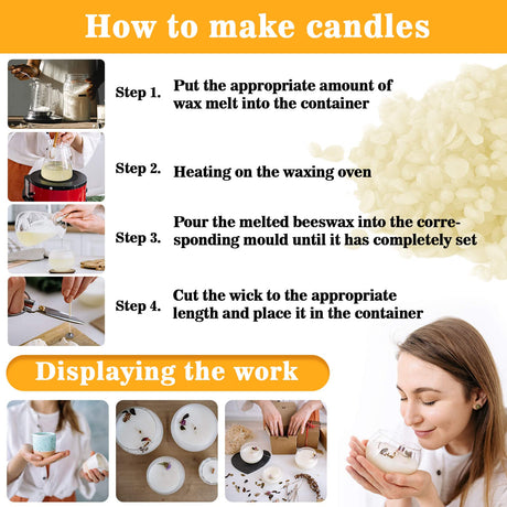 CARGEN White Beeswax Pellets - 428g Beeswax Pastilles Bulk Bees Wax Pellets Triple Filtered for DIY Making Candles Skin Care Lip Balm Soap Lotion and Soap Making Supplies CARGEN