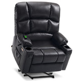 MCombo Oversized Dual Motor Power Lift Recliner Chair Sofa with Massage and Heat for Big Elderly People, Infinite Position, USB Ports, Faux Leather R7688 (Black, Large-Oversize) MCombo