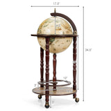 Moccha 17’’ Globe Wood Wine Bar Stand, 16th Century Italian Replica Liquor Bottle Shelf w/Wheels, Wood Wine Cart Cabinet, Globe Wine Organizer for Spirits, Beverages Stemware (Creamy White) LDAILY