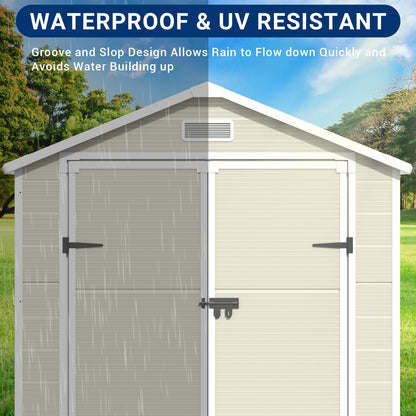 VONZOY Outdoor Storage Shed, 6x4.5 FT Resin Shed with Floor and Lockable Door, Window & Vents, Waterproof Tool Sheds & Outdoor Storage for Bike, Garbage Cans,Garden Accessories, Sandstone - WoodArtSupply