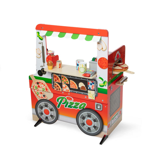 Melissa & Doug Wooden Pizza Food Truck Activity Center with Play Food, for Boys and Girls 3+ - WoodArtSupply