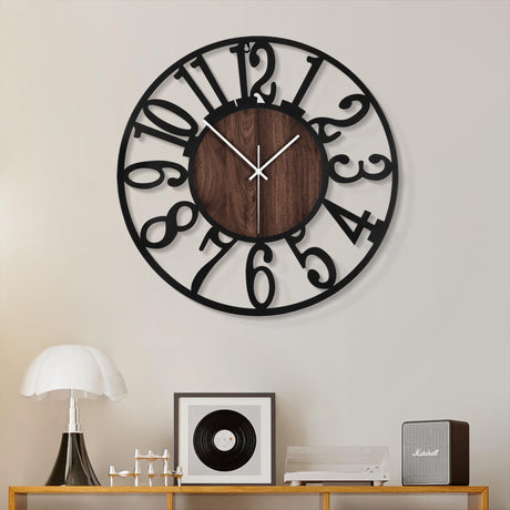 Wall Clock for Living Room Decor- Decorative Antique 16 inches or Larger Silent Non Ticking Black Metal Wood Clocks for Farmhouse,Dining Room,Bedroom,Kitchen,Home Battery Operated Clock Wall Decor 1st owned