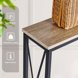 ELYKEN 5.9" Narrow Console Sofa Table with Power Outlets, 5.9" Dx63 Wx31.5 H Long Skinny Behind Couch Table with “X” Cross Metal Frame and Charge Station with 6.5’ Extension Cord, White Oak ELYKEN