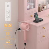 Wodeer Vanity Desk with Lighted Mirror & Power Strip,Makeup Vanity Table with RGB LED Lights & Chair,White Dressing Table Set with 7 Drawers & 2 Cabinet for Girls Women Bedroom & Dressing Room,Pink Wodeer