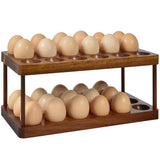 Wooden Double Layer Egg Holder - Farmhouse Kitchen Acacia Egg Tray Organizer - 2 Tier Fresh Egg Storage Rack Basket for Countertop, 36 Capacity Sishynio