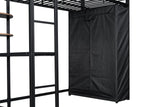 PVWIIK Twin Size Loft Bed with Desk and Bookcase for Kids Adults,Loft Bed with USB Ports and Shelves for Dorm,Bedroom,Guest Room, Noise Free No Box Spring Needed,Black PVWIIK