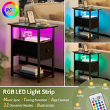 Yoobure Narrow Side Table, LED End Table with Charging Station, 3-Tier End Tables Living Room with Adjustable Fabric Drawer, Small Nightstand with Outlets, Storage Night Stand for Bedroom Small Spaces Yoobure