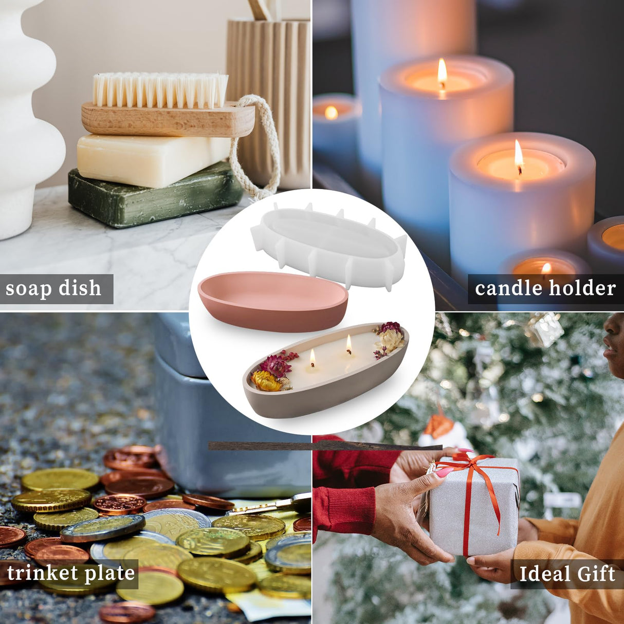 Wehous Silicone Mold Oval Bowl Resin Candle Boat Jar Epoxy Resin Storage Tray Container DIY Succulent Planter Cement Art Craft Jewelry Trinket Candy Holder Decor Wehous